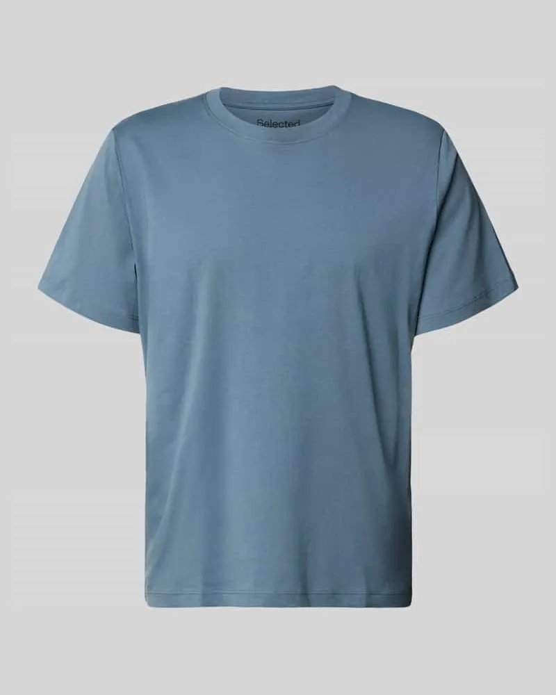 Selected Homme Regular Fit T-Shirt aus reiner Baumwolle Modell 'ASPAN Rauchblau