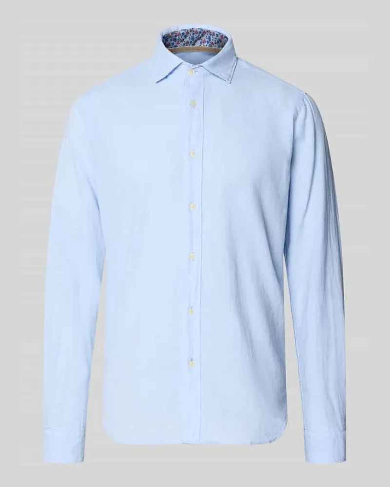 FIL NOIR Regular Fit Business-Hemd aus Leinen-Baumwoll-Mix Modell 'ROMA Hellblau