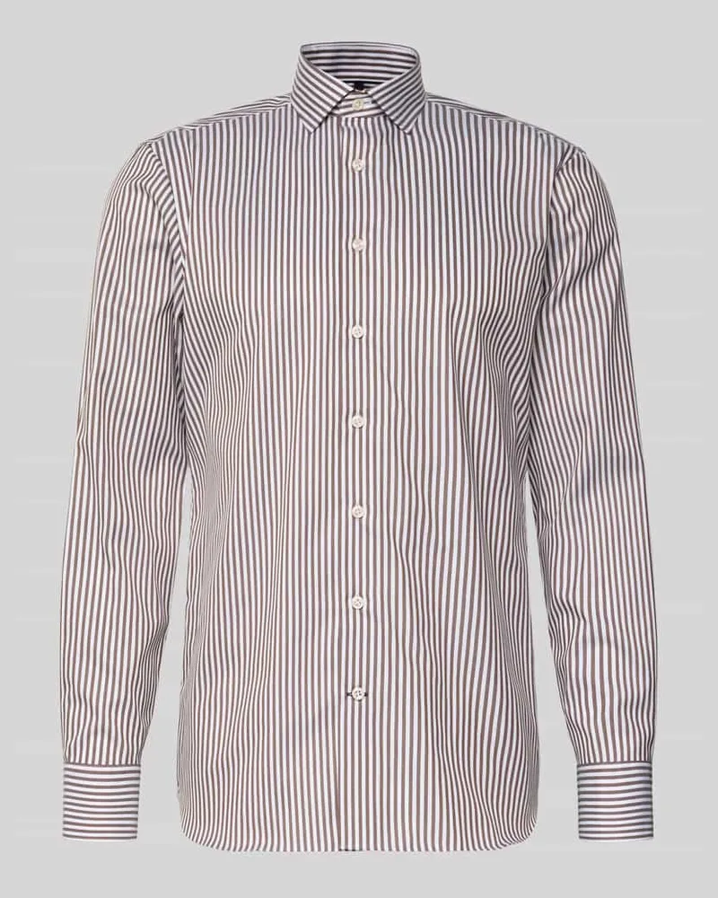 Olymp Slim Fit Freizeithemd mit Kentkragen Modell 'Namur Mittelbraun