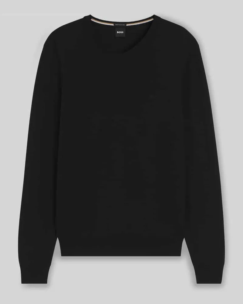 HUGO BOSS Regular Fit Strickpullover aus reiner Schurwolle Modell 'BARAM-L Black
