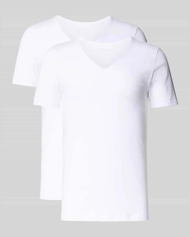 Christian Berg T-Shirt mit geripptem Rundhalsausschnitt im 2er-Pack Weiss