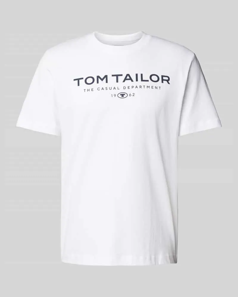 Tom Tailor Regular Fit T-Shirt aus reiner Baumwolle mit Label Print Weiss