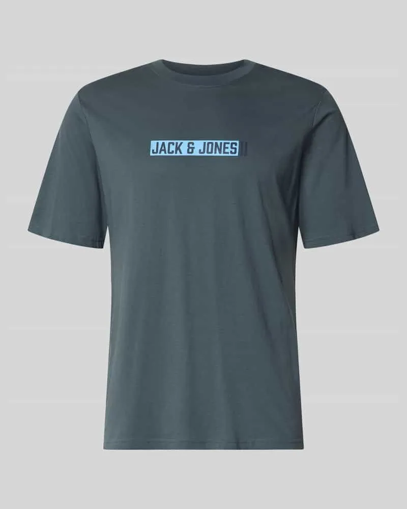 Jack & Jones Regular Fit T-Shirt mit Logo-Print Modell 'Munk Petrol