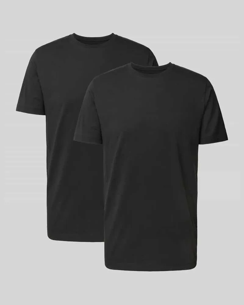 Olymp T-Shirt mit geripptem Rundhalsausschnitt im 2er-Pack Black
