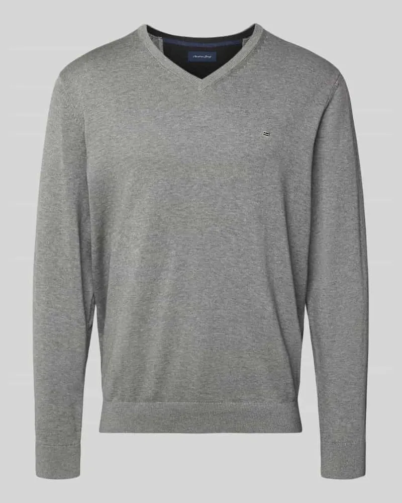 Christian Berg Strickpullover mit V-Ausschnitt Mittelgrau