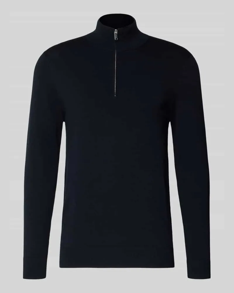 Profuomo Strickpullover mit Stehkragen und Reißverschluss Marine