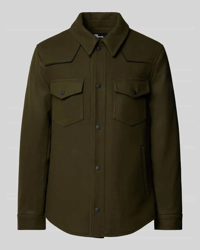 The Kooples Hemdjacke aus Woll-Mix mit Kentkragen Khaki