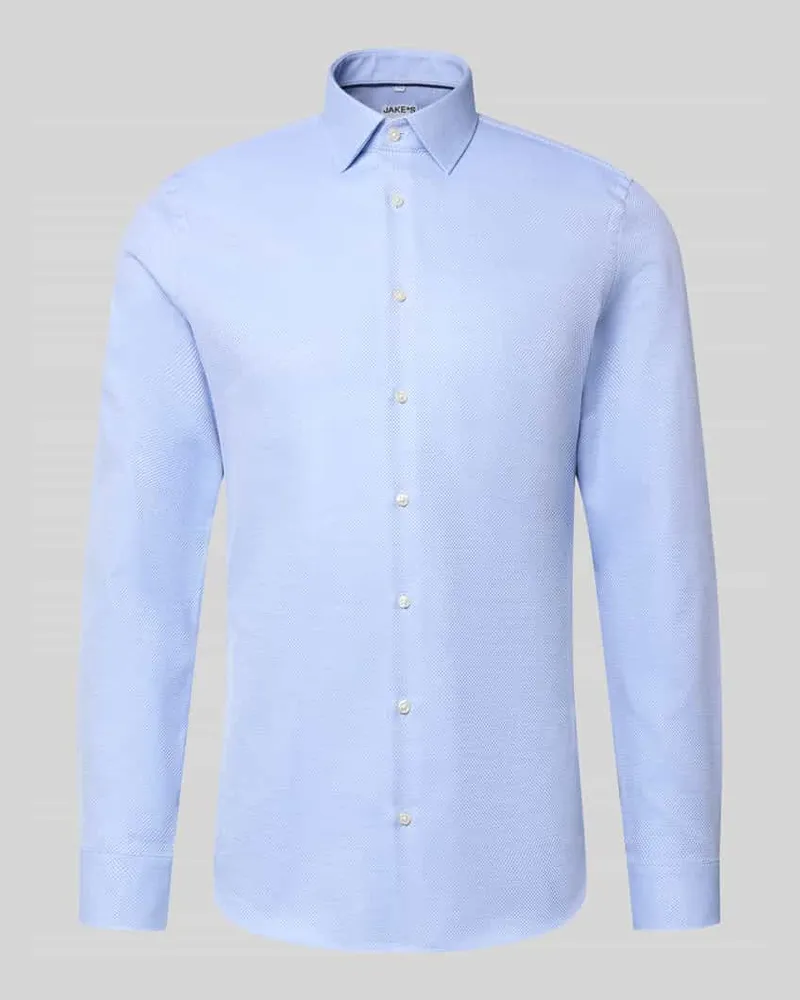 JAKE*S Slim Fit Businesshemd mit Strukturoptik Bleu