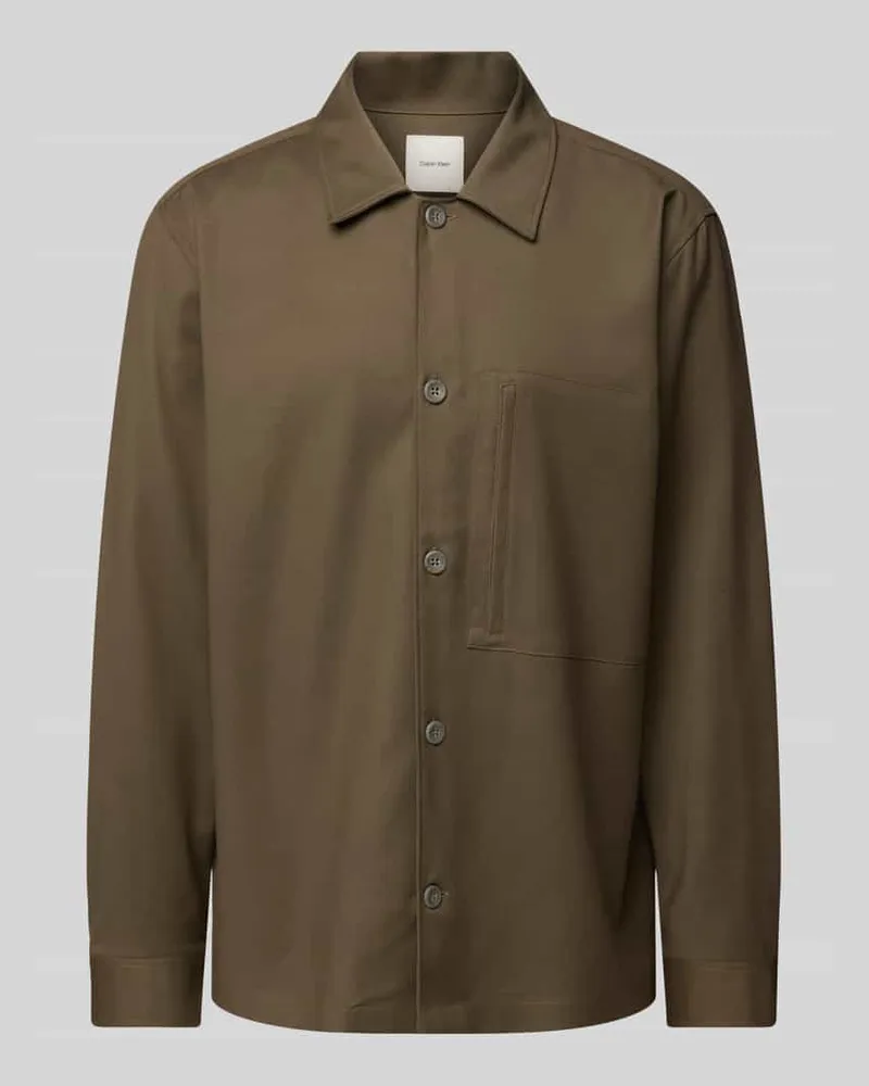Calvin Klein Regular Fit Hemdjacke mit Kentkragen und Viskose-Anteil Oliv