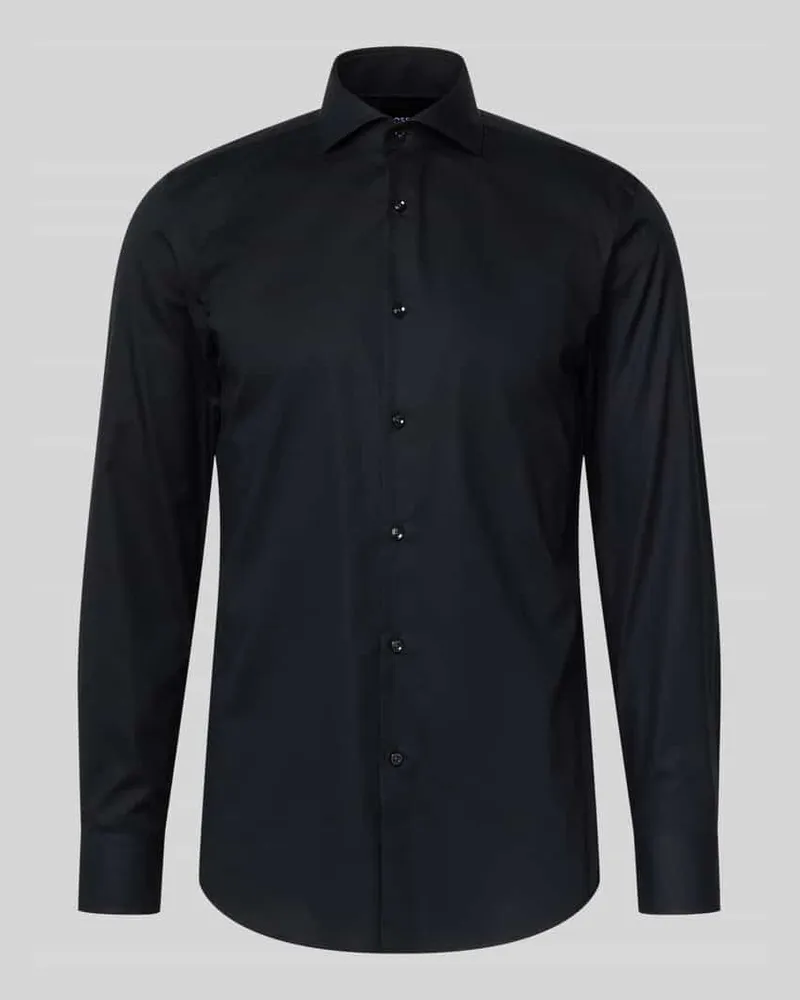 HUGO BOSS Slim Fit Businesshemd aus Baumwolle mit Kentkragen Modell 'HANK Black