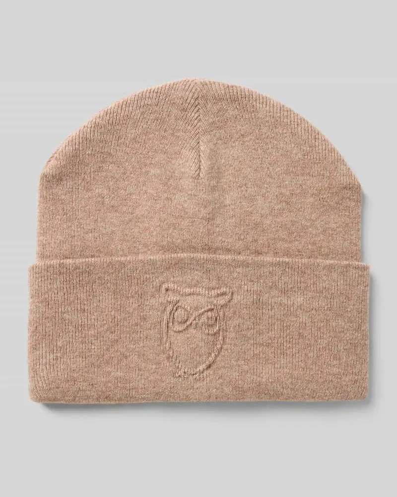 Knowledge Cotton Apparel Beanie mit Label-Detail Sand