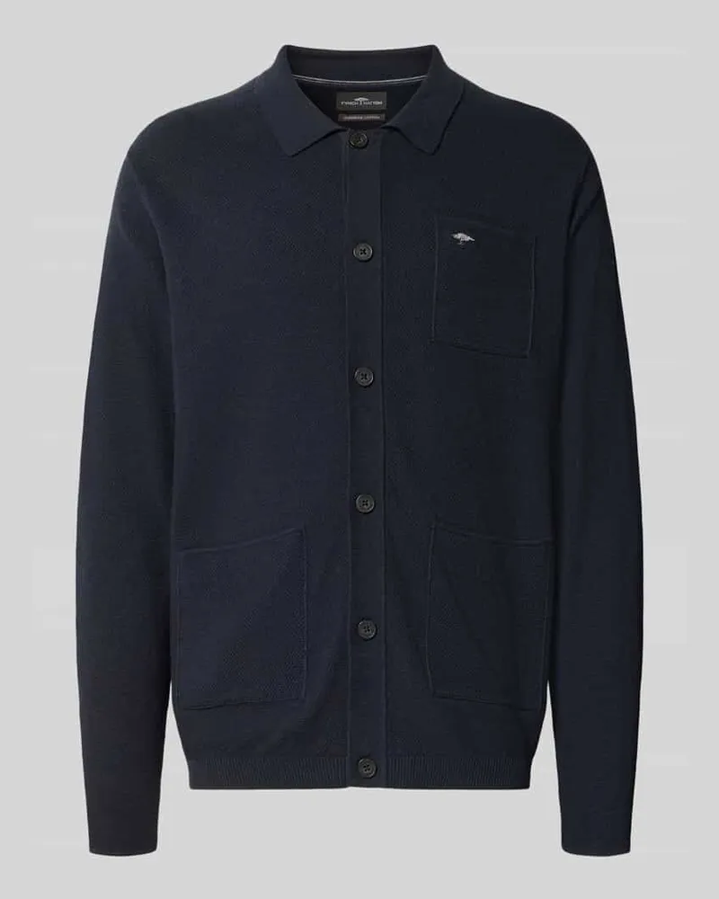 Fynch-Hatton Strickjacke mit Brusttasche und Logo-Stitching Marine