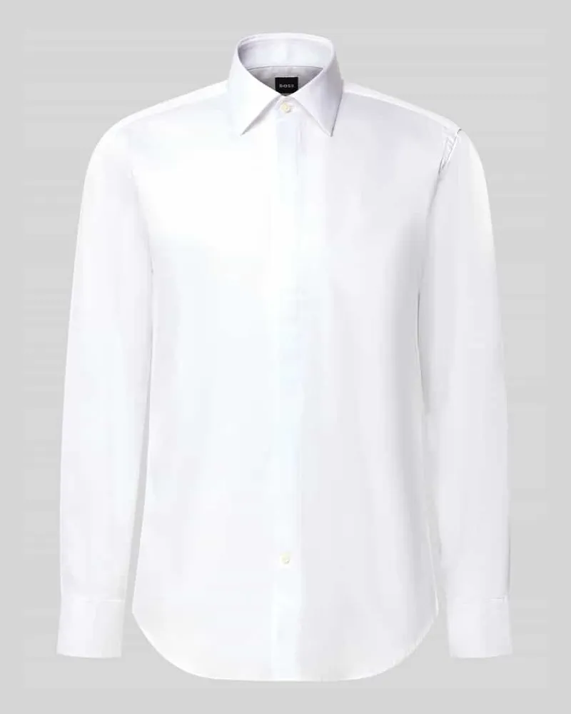 HUGO BOSS Regular Fit Businesshemd mit verdeckter Knopfleiste Weiss