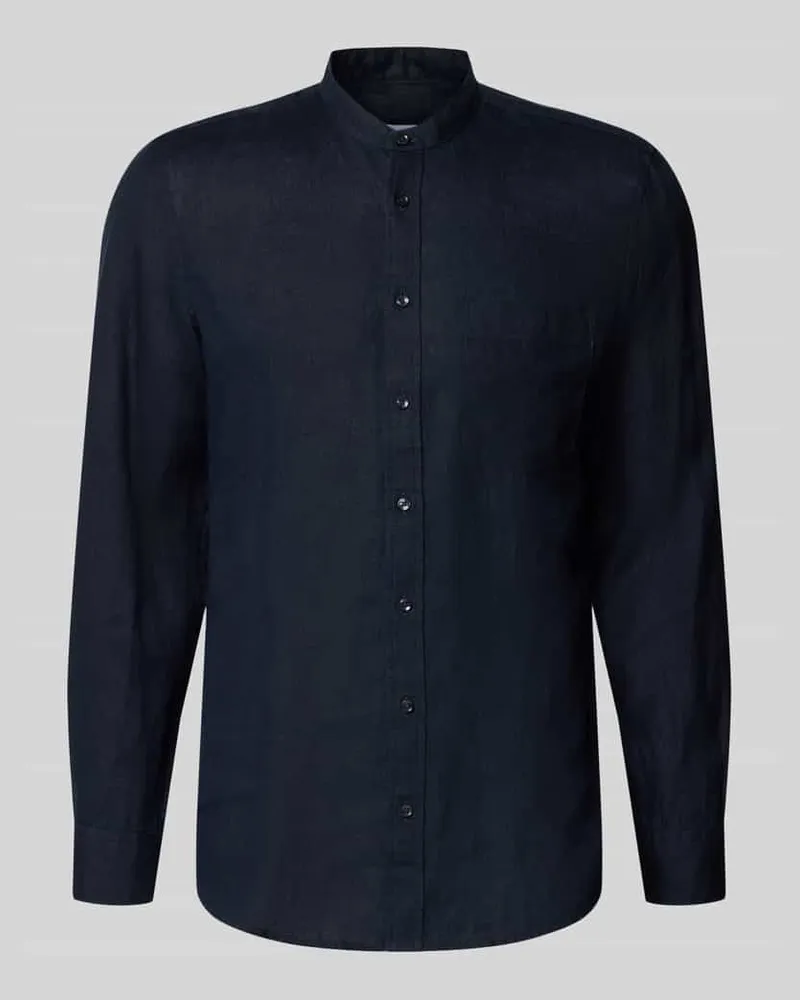 Seidensticker Slim Fit Leinenhemd mit Stehkragen Modell 'Mandarin Marine