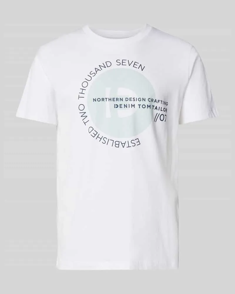 Tom Tailor Regular Fit T-Shirt mit großem Label-Schriftzug Weiss