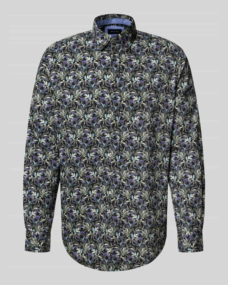 Christian Berg Regular Fit Freizeithemd mit floralem Muster Black