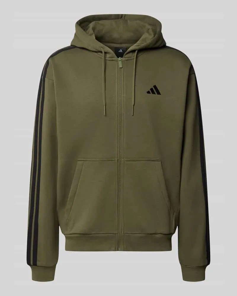 adidas Regular Fit Sweatjacke aus Baumwoll-Mix Modell 'M 3S FL FZ HD Oliv