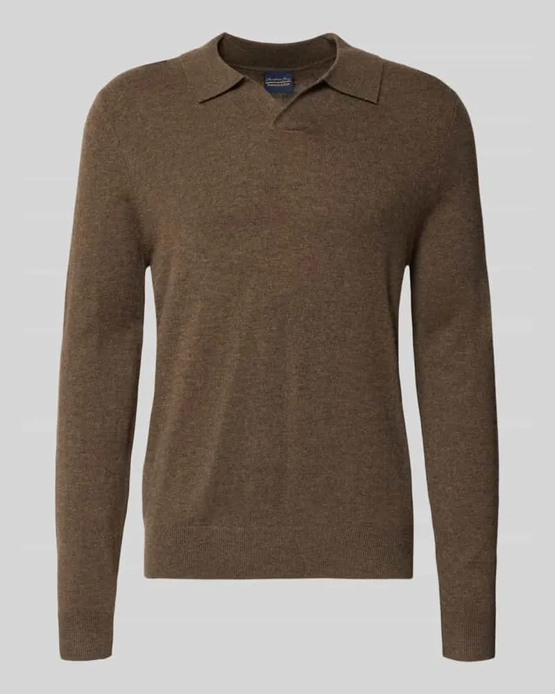 Christian Berg Strickpullover mit Polokragen und V-Ausschnitt Dunkelbraun