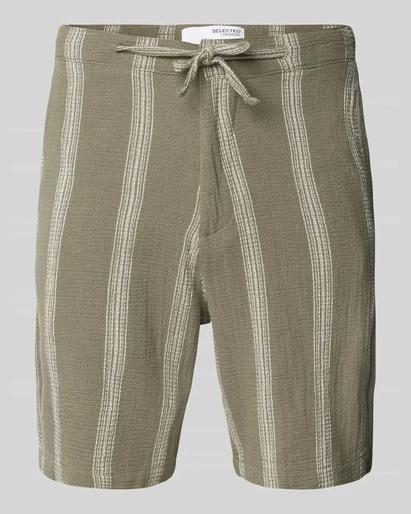 Selected Homme Regular Fit Bermudas mit Strukturmuster Modell 'BRODY Oliv