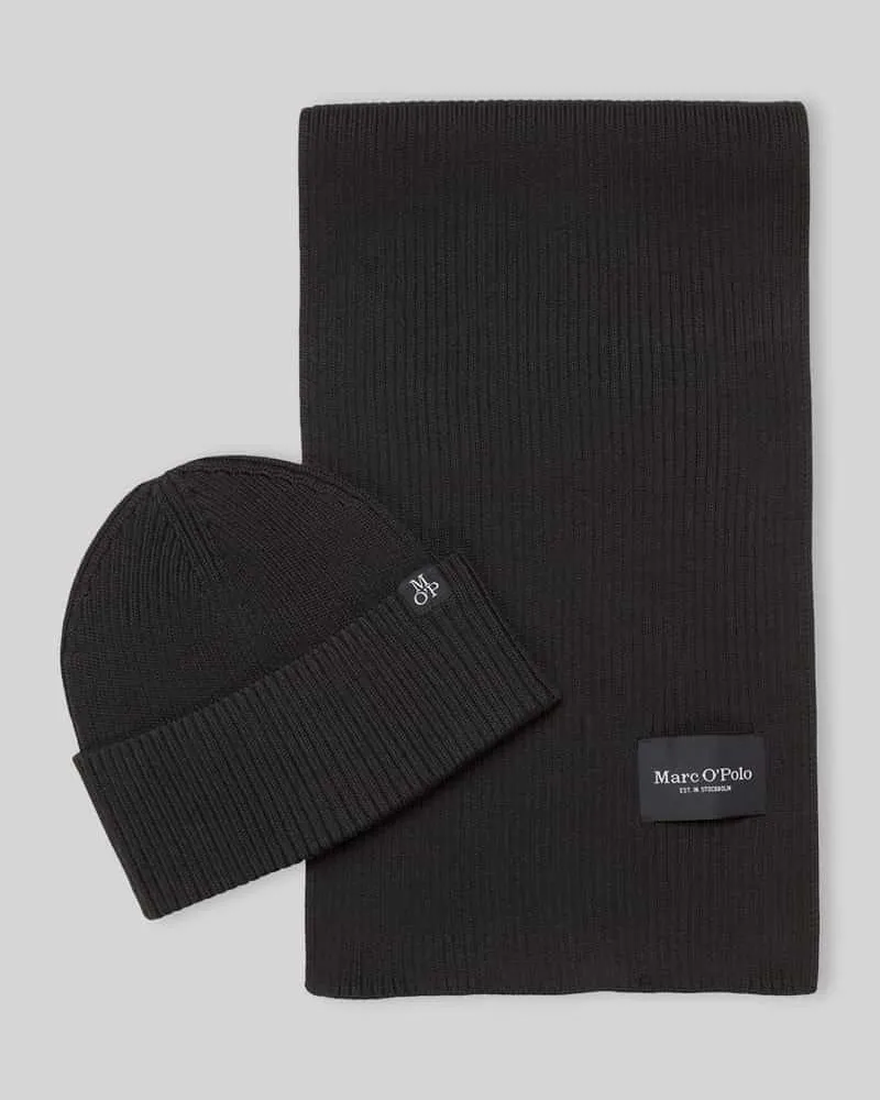 Marc O'Polo Schal mit Label-Patch im 2-teiligen Set Anthrazit