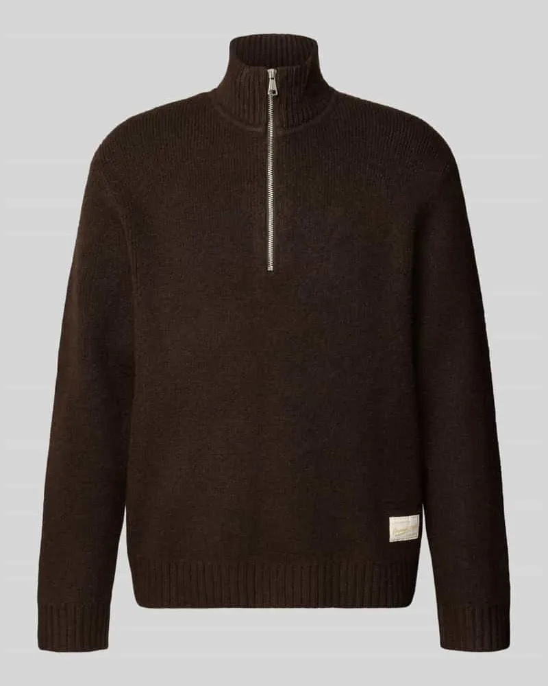 Jack & Jones Relaxed Fit Strickpullover aus elastischem Woll-Mix Dunkelbraun
