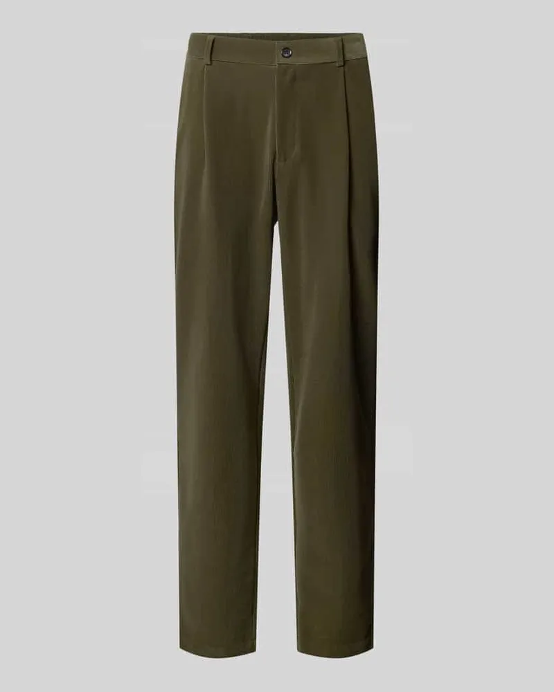 Bugatti Bundfaltenhose aus Cord Khaki