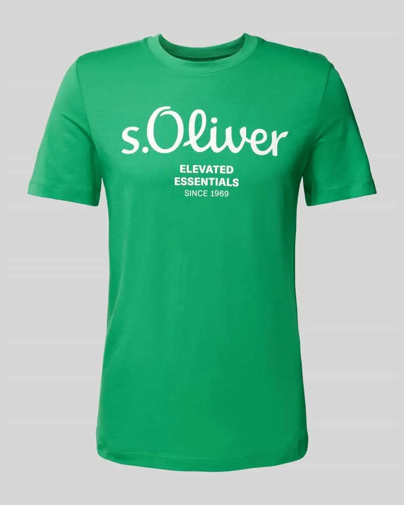 S.Oliver Regular Fit T-Shirt aus reiner Baumwolle mit großem Label Print Gruen