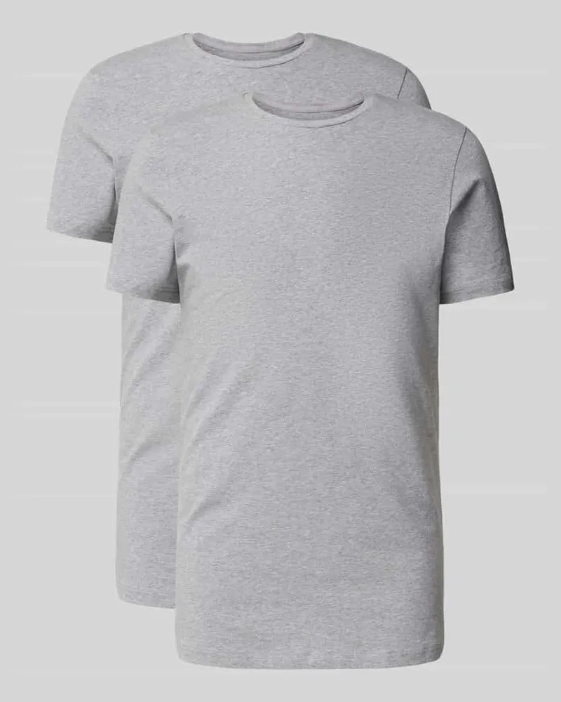 Bread & Boxers T-Shirt mit geripptem Rundhalsausschnitt Hellgrau