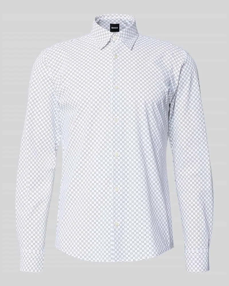 HUGO BOSS Slim Fit Freizeithemd mit Allover-Muster Modell 'P-ROAN-K-F-261 Weiss