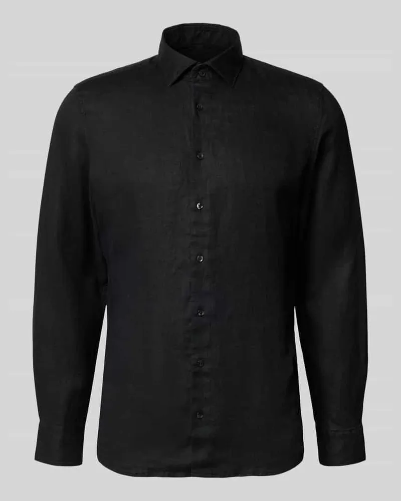 Seidensticker Slim Fit Business-Hemd aus Leinen mit Kentkragen Black