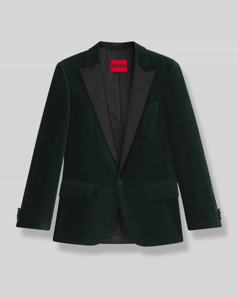 HUGO BOSS Slim Fit Smoking aus Baumwoll-Samt Modell 'HENRY254E1X Dunkelgruen