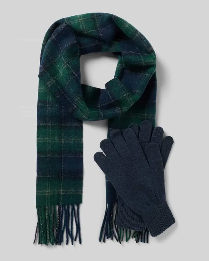 Barbour Schal mit Fransen im 2-teiligen Set Marine