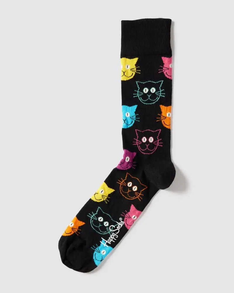 Happy Socks Socken mit Allover-Muster Modell 'Cat Black