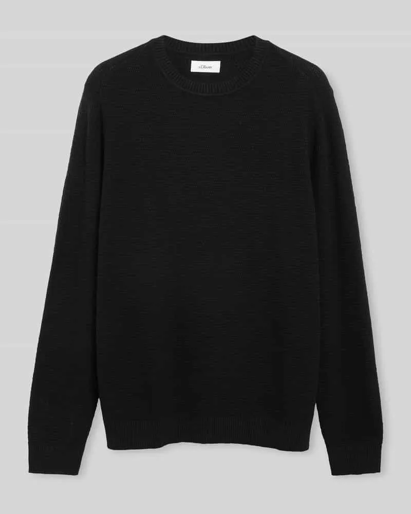 S.Oliver Pullover mit Strukturstrickoptik aus reiner Baumwolle Black