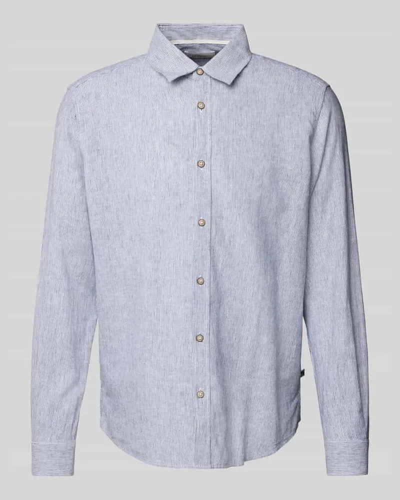 S.Oliver Regular Fit Freizeithemd aus Leinen-Baumwoll-Mix Blau