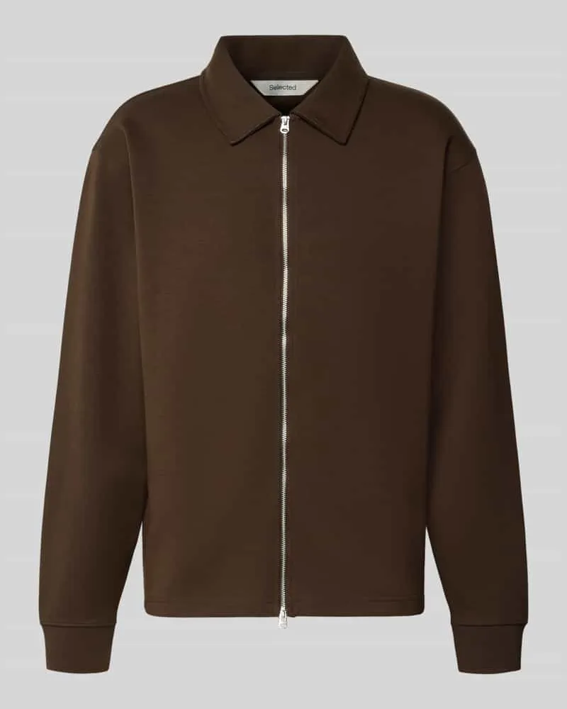 Selected Regular Sweatjacke aus Baumwoll-Mix Modell 'TOM Schoko
