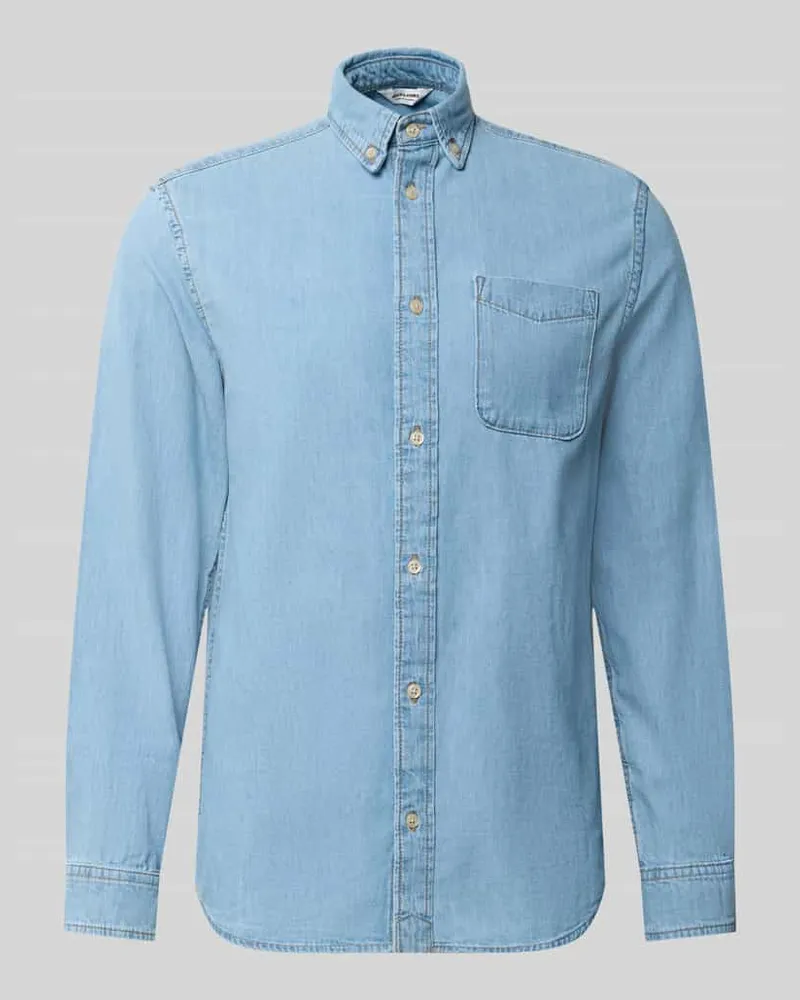Jack & Jones Regular Fit Jeanshemd mit Brusttasche Modell 'BROOK Jeansblau