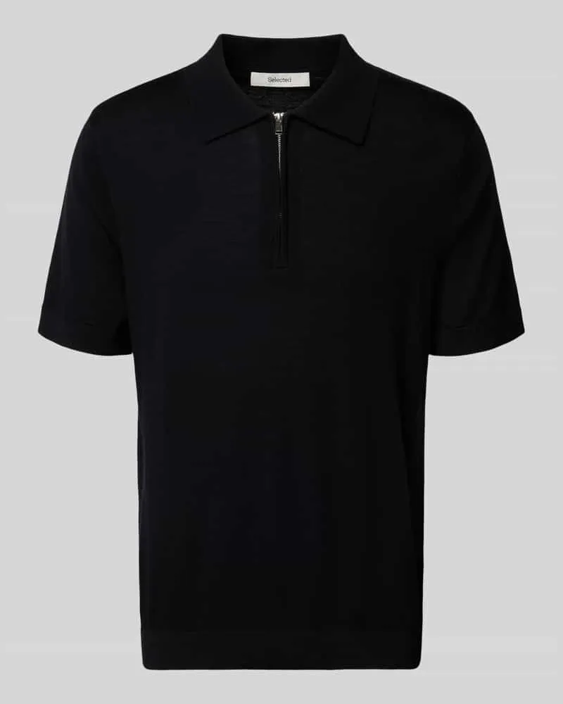 Selected Homme Regular Fit Poloshirt aus reiner Wolle Modell 'TRAY Black