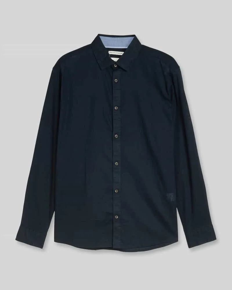 Tom Tailor Regular Fit Freizeithemd aus Leinen-Baumwolle-Mix Marine
