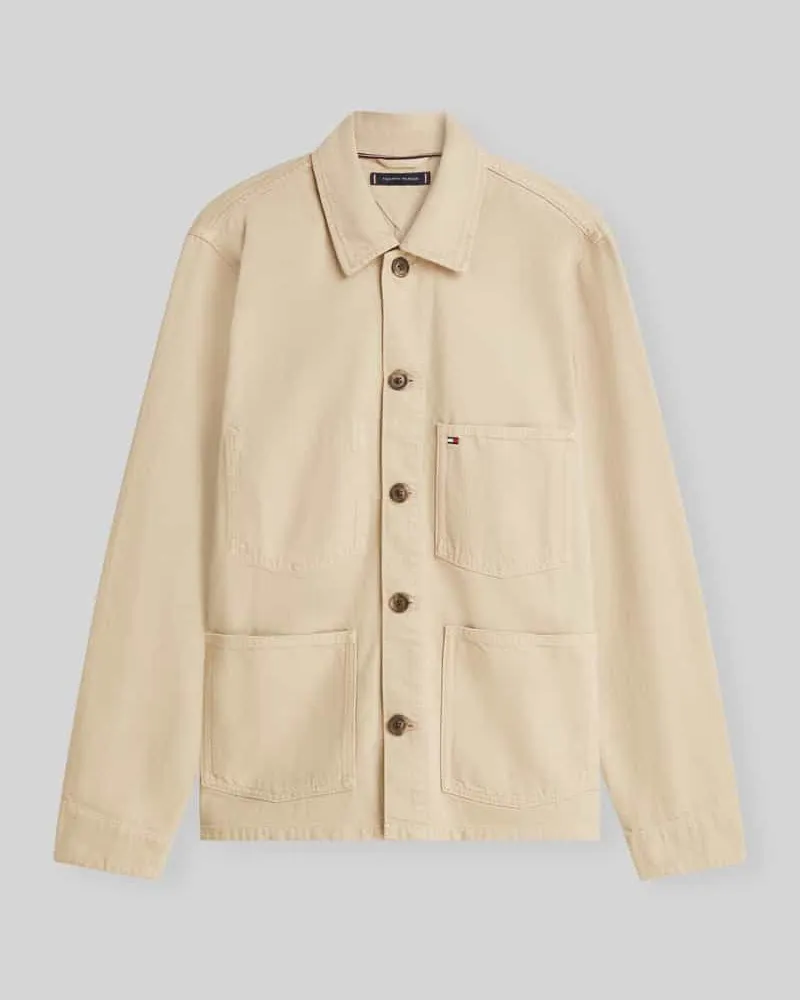 Tommy Hilfiger Regular Fit Hemdjacke aus reiner Baumwolle Beige