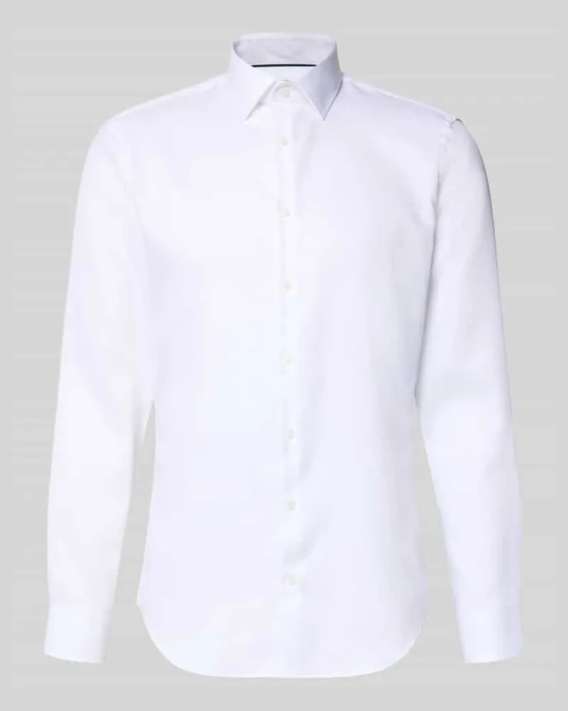 JAKE*S Slim Fit Business-Hemd mit Strukturmuster und Kentkragen Weiss