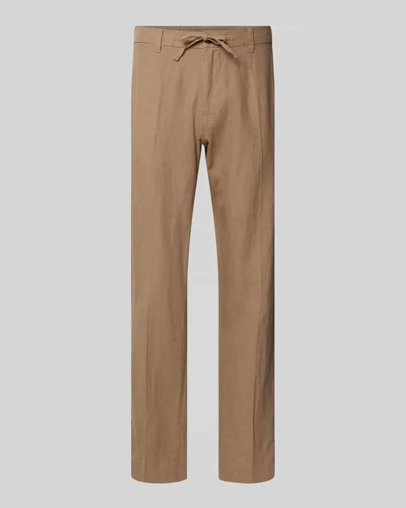 Selected Homme Straight Leg Leinenhose mit Tunnelzug Modell 'LEROY Sand