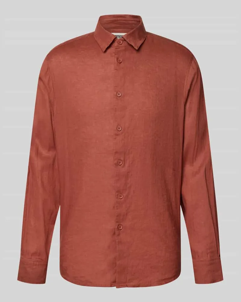 Drykorn Slim Fit Freizeithemd aus Leinen-Baumwoll-Mix Modell 'RAMIS Rostrot