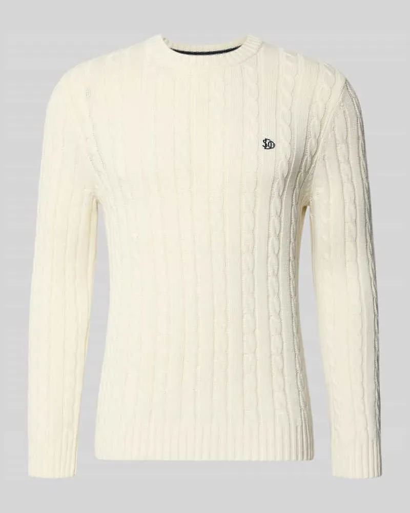 Superdry. Slim Fit Strickpullover mit Zopfmuster Ecru