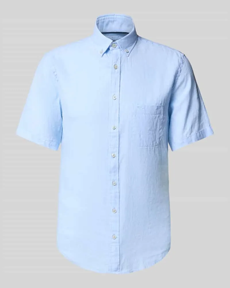 Fynch-Hatton Regular Fit Freizeithemd aus Leinen-Baumwoll-Mix Eisblau