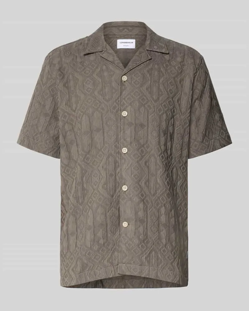 Lindbergh Regular Fit Kurzarmhemd aus Viskose-Mix mit Strukturmuster Khaki
