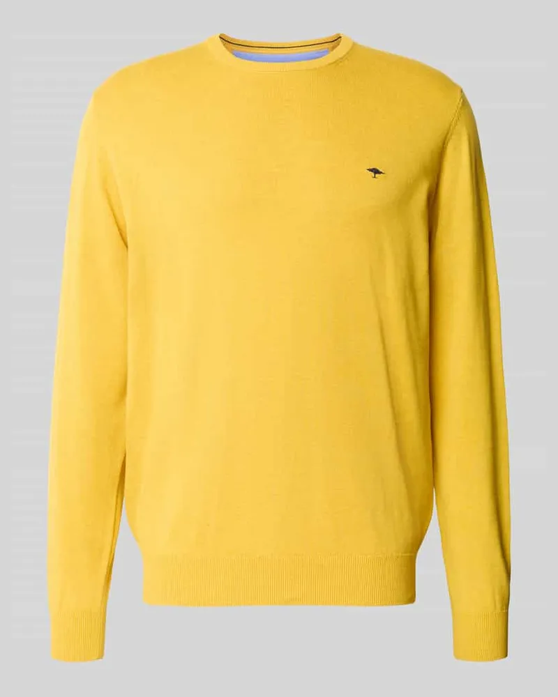 Fynch-Hatton Strickpullover aus reiner Baumwolle mit Logo-Stickerei Gelb