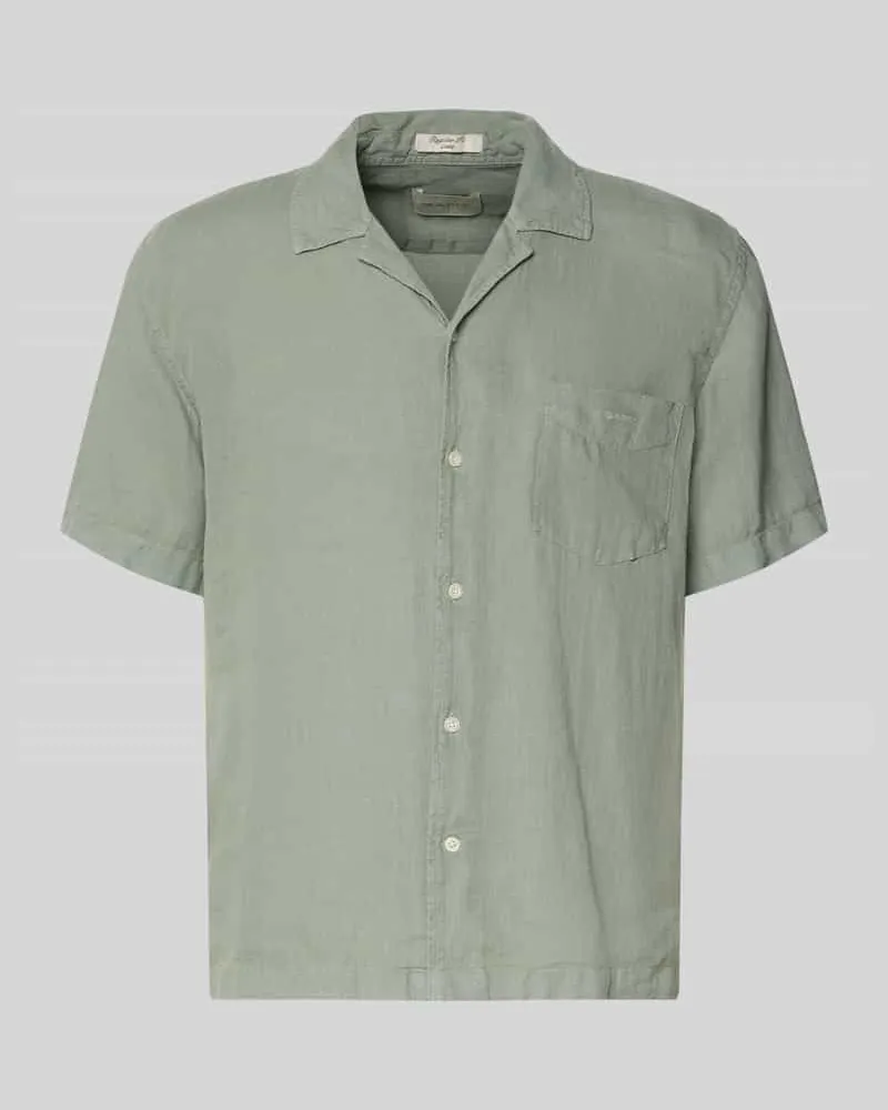 Gant Regular Fit Leinenhemd mit Brusttasche und Label-Stitching Schilf