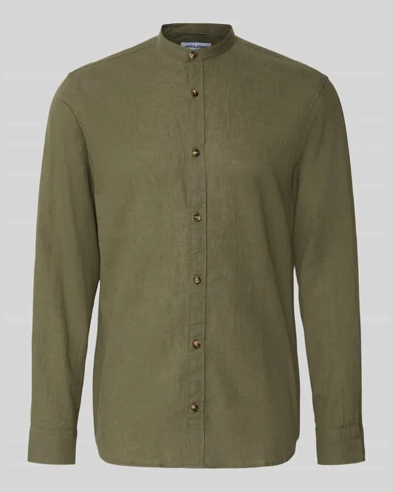 Jack & Jones Regular Fit Freizeithemd aus Baumwoll-Leinen-Mix Oliv