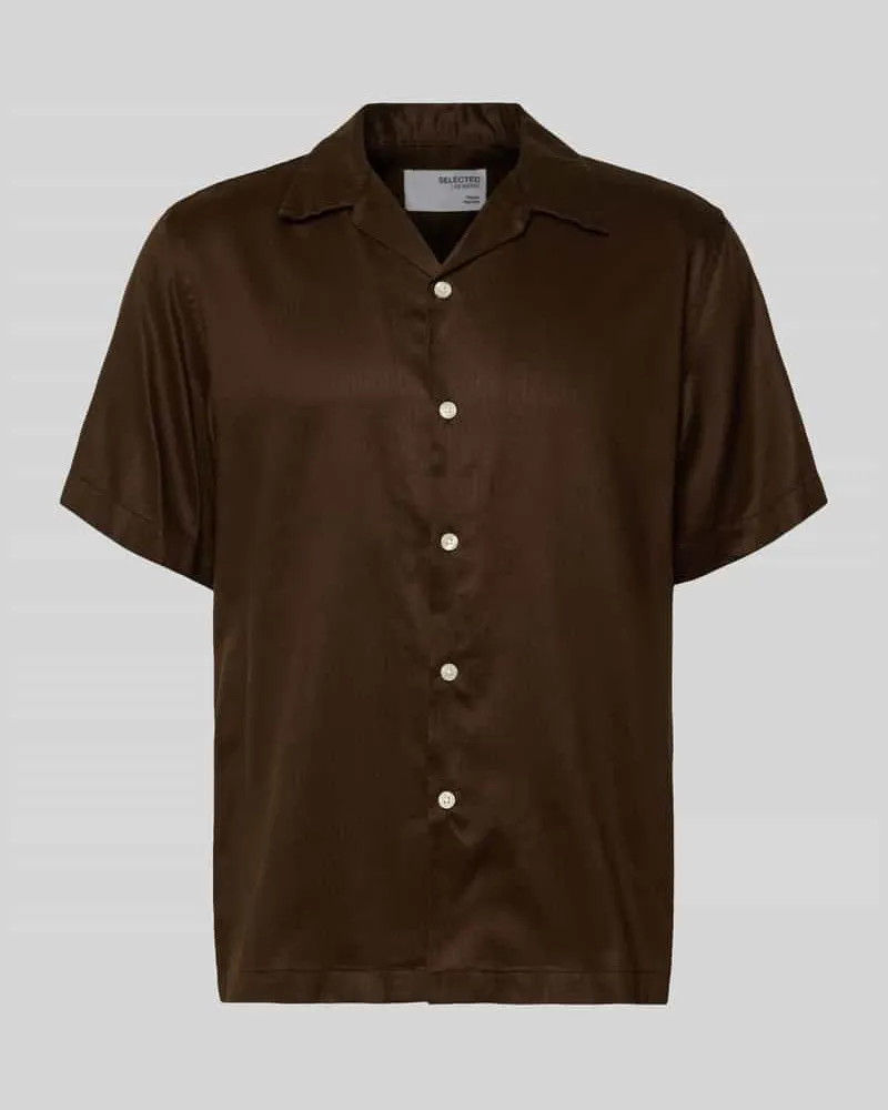 Selected Homme Regular Fit Freizeithemd aus Lyocell-Leinen-Mix Modell 'REGNOA Dunkelbraun
